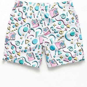 MTV Mens Music Television 17" Swim Trunks Shorts White AOP New With Tags Large